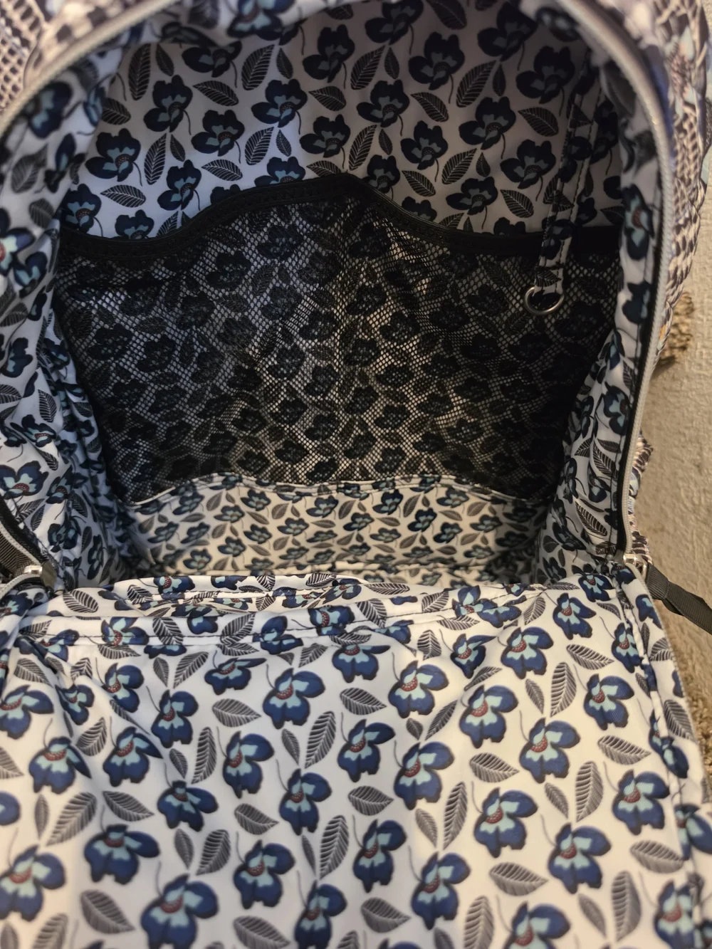Vera Bradley Bedford Plaid Floral Performance Twill Backpack BabyBag Black White